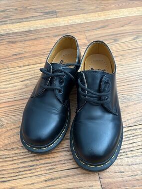 Dr. Martens Black Leather Lace-Up Shoes with Yellow Stitching
